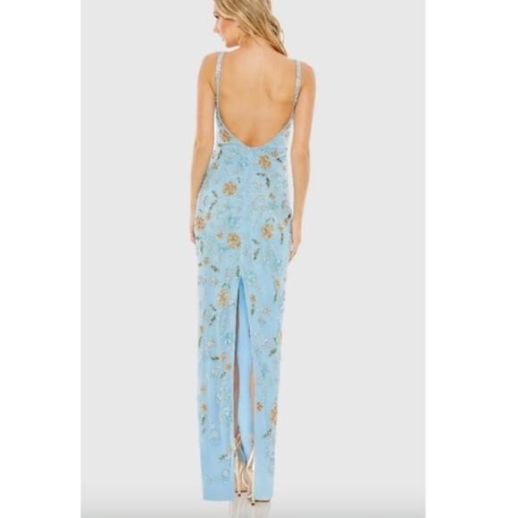 MAC DUGGAL Dress Size 10 Evening Gown Sequin Beaded Light Blue Sheath Like New - Picture 2 of 7